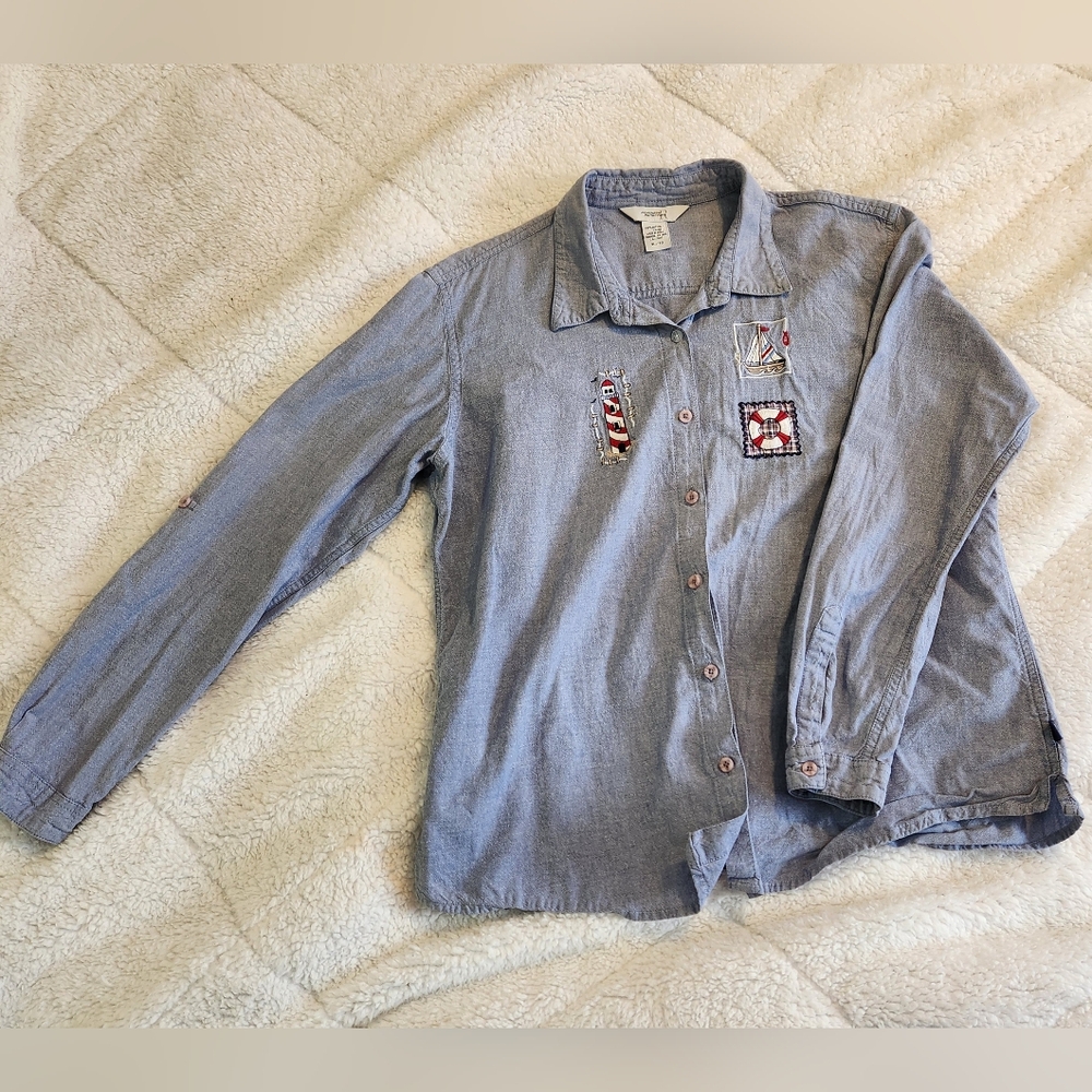 Vintage Northern Reflections Nautical Embroidered Button-up shirt Women's XL